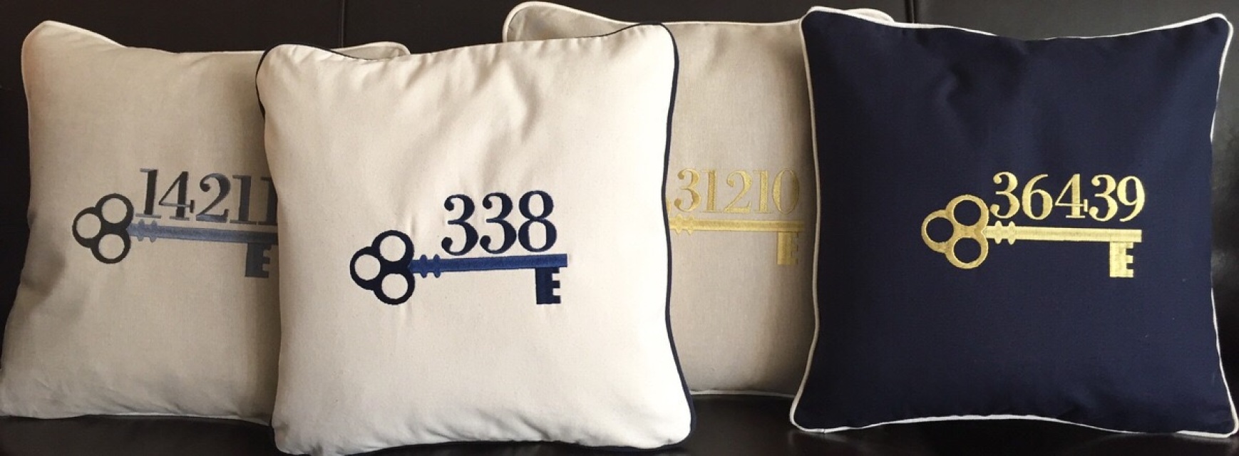 Monogram Pillow Navy Blue Cotton Canvas with Piping 16 x 16 Inches